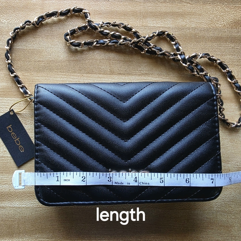 Bebe Black Chevron Quilted Crossbody Bag (PUR7) - Picture 10 of 16